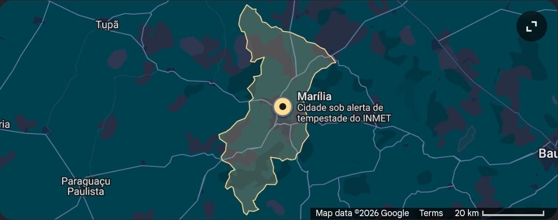 INMET emite alerta de tempestade e granizo em Marília