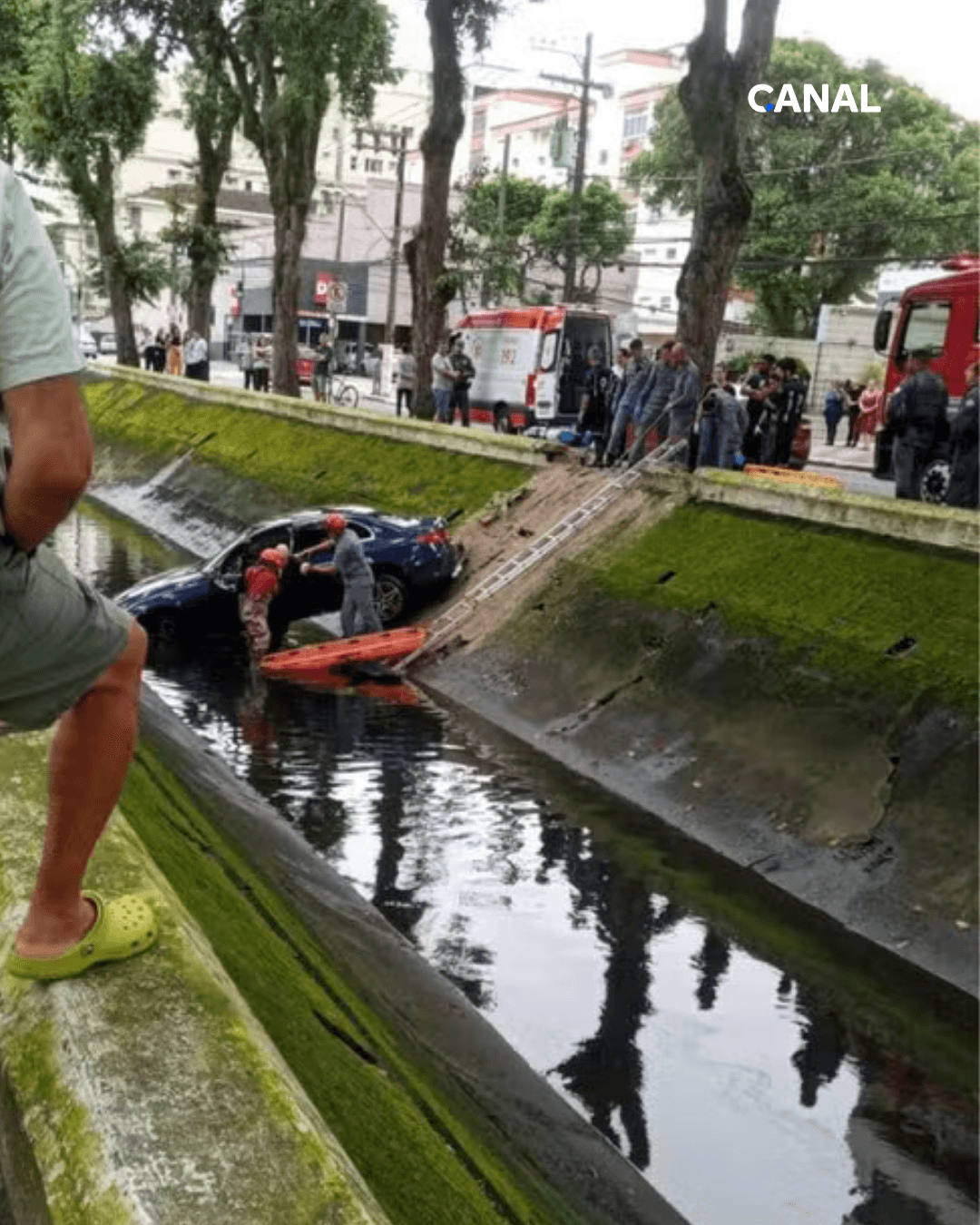 Idoso cai com carro em canal em Santos