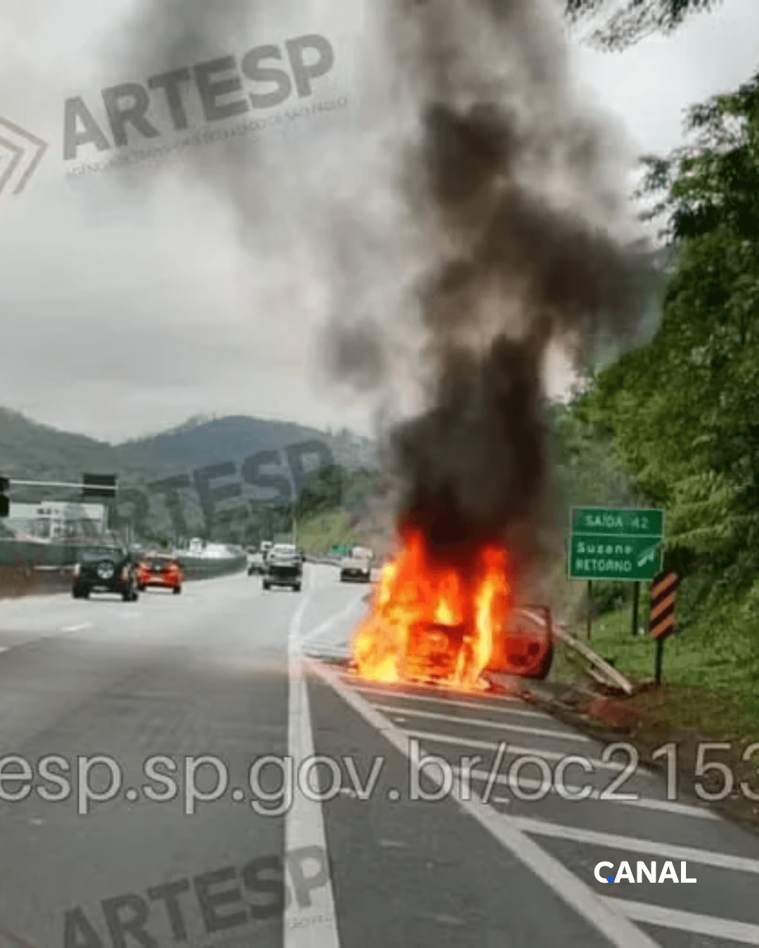 Incêndio em veículo provoca interdição na rodovia